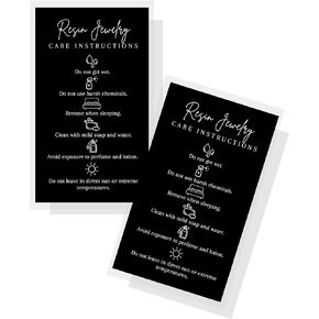 Resin Jewelry Care Instruction Cards | 50 Pack | 2x3.5" in Business Card | Jewelry Supplies | Resin Jewelry Care Instructions | Jewelry Consultant Supplies | Black and White Design
