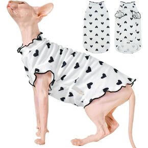 DENTRUN نمط القلب Sphynx قميص القطط بدون شعر، قمصان هريرة مع الأكمام البرلين، تنفس القط ارتداء سترة لطيف رائعتين بدون شعر ملابس القط سترة منامة بذلة