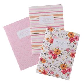 Christian Art Gifts Slim Scripture Notebooks for Women, Leads Me Beside Still Waters/Blessed - Psalms/Jeremiah Inspirational Bible Verse Variety, Pink/Orange Floral with Gold Set/3 Large