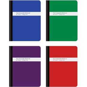 Oxford Poly Composition Notebook 4 Pack, College Ruled Paper, 9-3/4 x 7-1/2 Inches, 80 Sheets, Assorted Colors: Blue, Green, Purple, Red (64958)