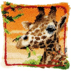 DL-YTG Latch Hook Kits Pillow Giraffe Crochet Yarn Cushion Colour Printed Canvas Rug Needlework DIY Pillowcase Hook and Latch Kit Arts Crafts Christmas Home Sofa Decoration 42x42cm/16X16in