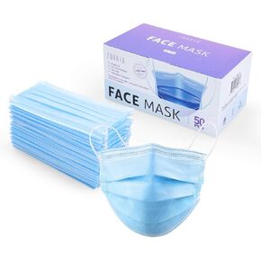 Zubrex 50 Pcs Disposable 3 Ply Safety Face Mask for Protection - with Nanofiber Lining Elastic Earloops, Lightweight Breathable Protective Anti-Dust Facial Masks Health School Office