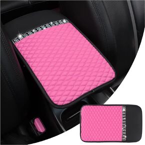 Bling Leather Car Armrest Box Cover,Car Center Console Protector with Colorful Crystal Rhinestones,Anti-Scratch Waterproof Car Armrest Seat Pad for Most Car,SUVs,Trucks (Purple)