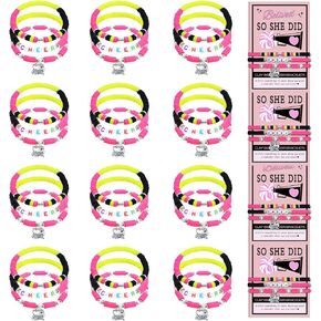 yesaior 48 Pcs Cheerleader gifts for Girls Cheer Clay Letter Beads Beaded Bracelets Stackable Friendship Bracelets Heishi Surfer Bracelets Cheer Team Gifts for Cheerleaders