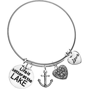 Infinity Collection Lake Bracelet, Life is Better at the Lake Charm Bangle, Nautical Anchor Lake Jewelry, Gift for Lake Girls