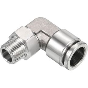 دفع UHATa لتوصيل تركيبات الكوع لأنبوب النايلون PVC - أنبوب 15/32 بوصة OD 1/4 BSPT ذكر 90 درجة تركيبات أنبوب توصيل سريع - [لون فضي] in Kuwait