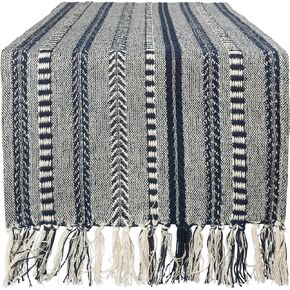 DII Farmhouse Braided Stripe Table Runner Collection, 15x72 (15x77, Fringe Included), Stone