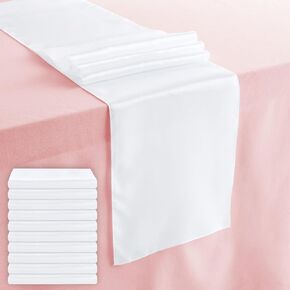 Juvale 10-Pack White Satin Table Runners for Rectangular and Round Tables, Weddings, Baby Showers, Birthday Parties, Banquets, Events Decorations (White, 108.2x11.8 in)