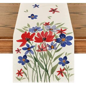 Artoid Mode Poppy Flowers Leaves 4th of July Table Runner, Festival Holiday Kitchen Dining Table Decoration for Home Party Decor 13x120 Inch in Saudi Arabia