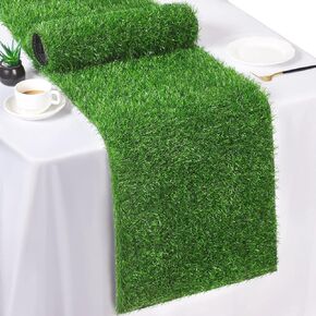 TURSTIN Artificial Grass Table Runners 12 x 108 Inch Green Grass Tabletop Synthetic Grass Carpet Rug Table Decorations for Spring Summer, Wedding, Birthday Party Decor