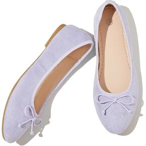 Witwatia Women's Flat Dress Shoes Comfortable Black Ballet Shoes Casual Slip On Dress Shoes Suede Round Toe Flats with Bow