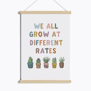 We All Grow at Different Rates Poster Wooden Hanging Wall Art Poster Succulents Classroom Decor Teacher Gift Canvas Wooden Hanging Sign Boho School Wall Decor