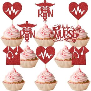 Nurse Cupcake Toppers,Nursing School Graduation Party Decorations,2024 RN Nurse Graduations Party Decor,Medical Rn Nurse Grad Themed Birthday Party Supplies 24 PCS