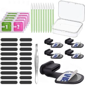 VSuRing USB C Anti-Lost Dust Plug Silicone Adhesive Phone Speaker Dustproof Stickers Foam Cleaning Swabs Wipes Tweezer Set for iPhone 15 Series Samsung Galaxy Google Type C Device Black