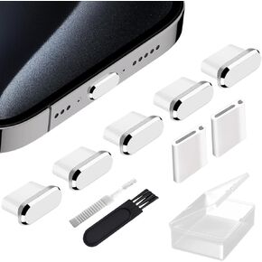 ANIUVOT USB C Anti Dust Plugs Type C Charging Port Cover 5 Pack Charger Protector Cap with Cleaning Brush Compatible with iPhone 15 Pro Max Plus S24-S20 Ultra Moto Pixel Wireless Accessories (Silver)