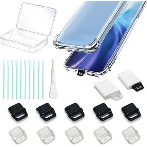 10 Packs of Easy to Grip Phone Dust Plugs, Lightning Charging Port Protective Cover, with Plug Bracket, Storage Box, Compatible with iPhone 14 13 12 11 X XS XR 8 7 SE