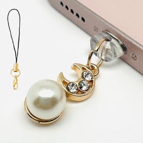 Loirtlluy Anti Dust Plug Moon Pearl Compatible with iPhone with Anti Lost Cord, Cute Charging Port Phone Charm for iPhone 14/13/12/11/XS MAX/XR/X/8 Plus/7/6S/8/SE iPad iPod Airpods, White