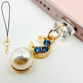 Loirtlluy قابس مضاد للغبار Moon Pearl متوافق مع iPhone مع سلك مضاد للفقدان، سحر هاتف لطيف بمنفذ شحن لهاتف iPhone 14/13/12/11/XS MAX/XR/X/8 Plus/7/6S/8/SE iPad iPod Airpods، أبيض