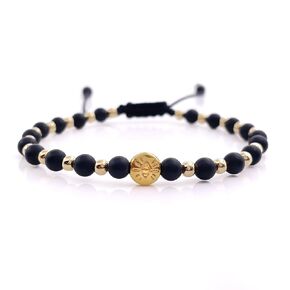 Lucky Evil Eye Natural Stone Beaded Adjustable Bracelet for Women (Black Onix)