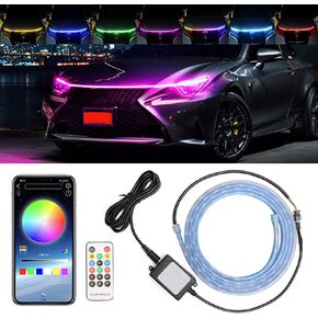 Nitiaukely Exterior Car LED Lights, Multicolor Car LED Strip Lights, 70 Inches Flexible Waterproof Car Hood Strip Light, APP and Remote Control Daytime Running Light for Cars, SUVs,Trucks