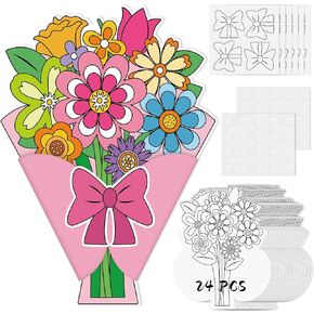 Sereliy 24 Set Mother's Day Crafts DIY Mother's Day Card Color Your Bouquet Craft for Gifts Craft Birthday Gift Classroom Activities（MOM 24）