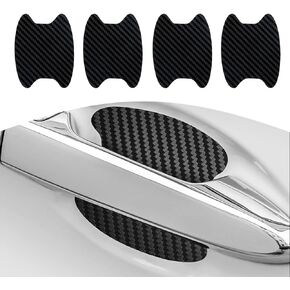 Pack-4 Car Door Handle Door Bowl Sticker, 3.3" x 2.6" Carbon Fiber Waterproof Sun-Proof Decoration, Anti-Scratch Protective Film, Universal for Car Non-Marking Self-Adhesive Sticker (Black)