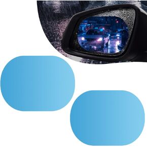 Tesnaao 2 PCS Car Rearview Mirror Rainproof Film, 3.93" x 5.7" PET Oval Anti-fog Anti-glare Reversing Mirror Reflective Film, Lotus Leaf Water-repellent Effect Accessory, for Cars (Transparent)