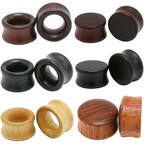 Decentraland 3 Pairs Brown Black Log Color Wood Ear Gauges Vintage Wooden Ring Body Piercings Gauge Ear Plugs Tunnels 0g(8mm)