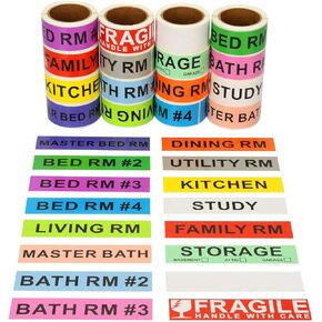 960 Count Home Moving Color Coding Labels - 14 Different Living Spaces Packing Boxes Moving Stickers + 1 Roll Fragile Stickers + 1 Roll Blank Label for Customization - 16 Rolls Total, 60 Labels/Roll