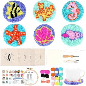 مجموعة قواعد الأكواب بإبرة Punch من MARFOREVER للبالغين المبتدئين، 28 قطعة من مجموعات التطريز بإبرة سهلة مع أدوات، ولباد لاصق، وخيوط، وحلقة تطريز وتعليمات صناعة الوقايات الفنية DIY (المحيط) in Kuwait