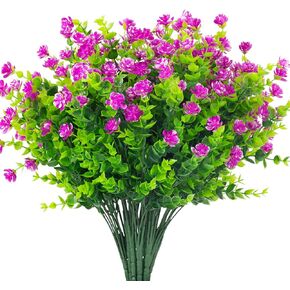 8 Bundles Outdoor Artificial Flowers UV Resistant Fake Boxwood Plants, Faux Greenery for Indoor Outside Hanging Plants Garden Porch Window Box Home Wedding Farmhouse Décor