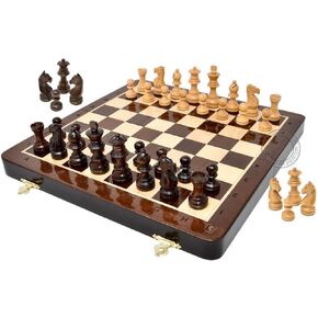 House of Chess - 12 Inches Wooden Magnetic Folding Travel Chess Set / Board - 2 Extra Knights, 2 Extra Pawns, 2 Extra Queens & Algebraic Notation - Handmade - Premium Quality