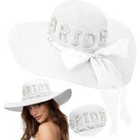 Cozypower Bride Sun Hat Wide Brim Straw Hat Floppy Bride Beach Hat for Women Bridal Honeymoon Wedding Party Engagement