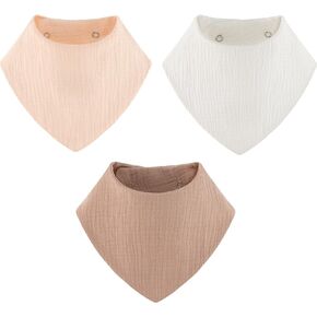 vuminbox Muslin Baby Bibs Bandana Drool Bibs 100% Cotton Absorbent Soft Reversible 3-Pack Set for Feeding，Teething Solid Color for Girls