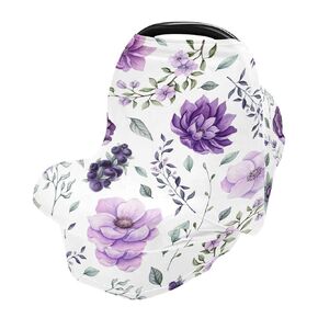 Watercolor Purple Flowers Baby Car Seat Covers Floral Berries Leaves Carseat Canopy Soft Infant Stroller Cover Nursing Breastfeeding Covers for Girls Boys Newborn Fit Summer Spring Autumn