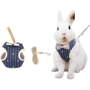 Rabbit Harness and Leash for Walking Escape Proof - Cute Mesh Breathable Bunny Vest Harness Outdoor Camping Hiking Training - Also Suit for Ferret Kittn Puppy Small Animals (Small)