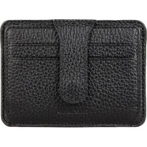 grande 3607 Genuine Leather Card Holder For Women and Men Slim Minimalist Small Snap Wallet (Black)