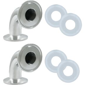 Murtenze 2 Pcs 1Inch Tube OD Sanitary Ferrule Elbow 90 Degree Pipe Fitting with 4 Silicone Gaskets SUS304 Tri Clamp