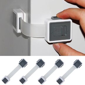 Child Proof Cabinet Locks, 4 Pack Baby Proofing Door Locks for Fridge Drawer Cupboard Dishwasher Cupboard Pantry and Toilet. Adhesive Safety Strap Locks for Kid and Toddler Proofing