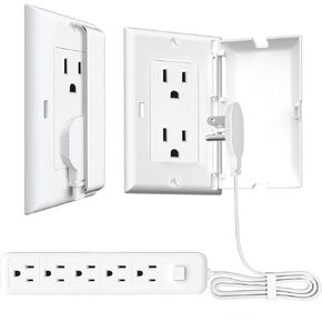 Ultra-Thin Outlet Concealer with Ultra Flat Plug Power Strip 3-Foot Extension Cord, Outlet Cover Concealer, 5 AC Outlets, 1875W for Kitchen, Home and Office (Decorator Wall Outlet Cover, 3 Foot)