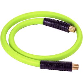 Flexzilla Swivel Whip Air Hose, 1/2 in. x 4 ft. (3/8 in. MNPT Swivel x 3/8 in. MNPT Ends), Heavy Duty, Lightweight, Hybrid, ZillaGreen - HFZ1204YW3S
