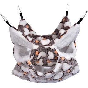 Petmolico Small Pet Cage Hammock, Warm Plush Triple BunkBed Hanging Hammock Cage Accessories for Parrot Sugar Glider Ferret Squirrel Hamster Rat Hideout Playing Sleeping, Coffee Heart
