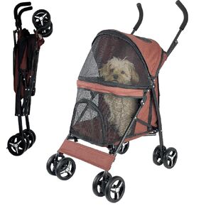 HTLPET Umbrella Shaped Lightweight 4 Wheel Dog Stroller for Medium Small Dogs, Portable Compact Pet Stroller with Breathable Mesh, Perfect for Travel,Jogging,up to 22lbs(Red)