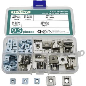 LUORNG 95PCS Carbon Steel Connector Bracket Series 2020 and Series 3030 Sliding T Nut Assortment Kit for Aluminium Profile Connecting and Building Industrial Aluminium Frame Structure and 3D Printer