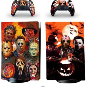 Console Decal Skin Vinyl Sticker Horrors Compatible with PS5 Slim Digital Console Controllers Halloween Horrors
