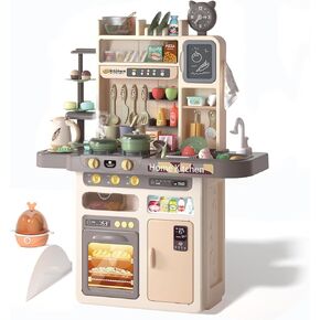 Kitchen Playset for Toddlers - Pretend Food, Real Sounds & Lights, Play Sink, Cooking Stove with Steam for Boys and Girls