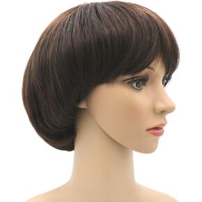 NEWPECK Afro Girls Cosplay Mushroom Wig Short Haircut With Bangs Bob Wig For Black Women (Black)