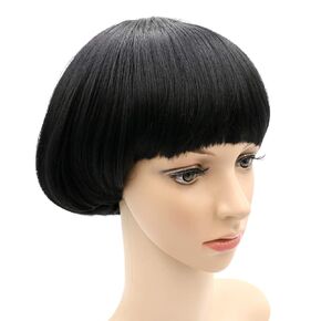 NEWPECK Afro Girls Cosplay Mushroom Wig Short Haircut With Bangs Bob Wig For Black Women (Black)