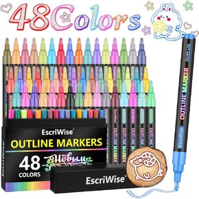 Outline Pens Shimmer Markers-Teen Girl Gifts Trendy Stuff,48 Glitter Pens Metallic Markers for Kids 9-12,Perfect for Greeting Card Making,Doodling, Drawing