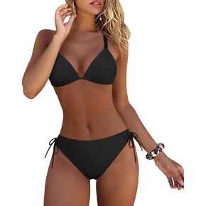 Hilor Women's Triangle Bikini Sets Sexy Push Up Top Tie Side Bottom Two Piece Swimsuits